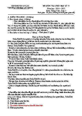 Đề kiểm tra cuối học kì II môn Tiếng Việt 5 - Trường TH An Thắng, Huyện An Lão (Năm học 2024-2025)(Hướng dẫn chấm)
