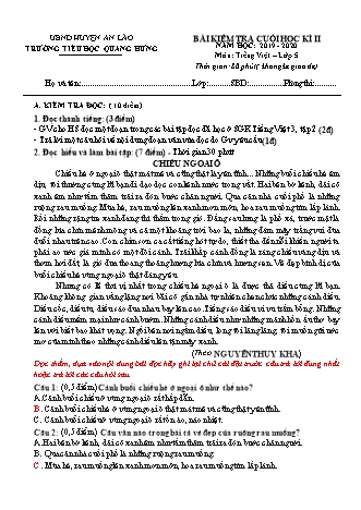Đề kiểm tra cuối học kì II môn Tiếng Việt 5 - Trường TH Quang Hưng, Huyện An Lão (Năm học 2019-2020)(Ma trận + Hướng dẫn chấm)