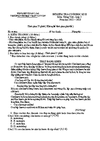 Đề kiểm tra cuối học kì II môn Toán, Tiếng Việt 2 - Trường TH Trần Tất Văn, Huyện An Lão - Năm học 2022-2023 (Phạm Thị Hoa)