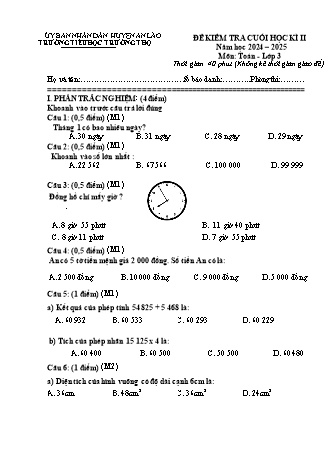 Đề kiểm tra cuối học kì II môn Toán, Tiếng Việt 3 - Trường TH Trường Thọ, Huyện An Lão - Năm học 2024-2025 (Đề 5)