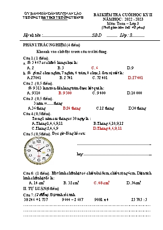Đề kiểm tra cuối học kì II môn Toán, Tiếng Việt 3 - Trường TH-THCS Trường Thành, Huyện An Lão - Năm học 2022-2023 (Có đáp án)