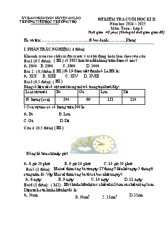 Đề kiểm tra cuối học kì II môn Toán, Tiếng Việt 3 - Trường TH Trường Thọ, Huyện An Lão - Năm học 2024-2025 (Đề 4)