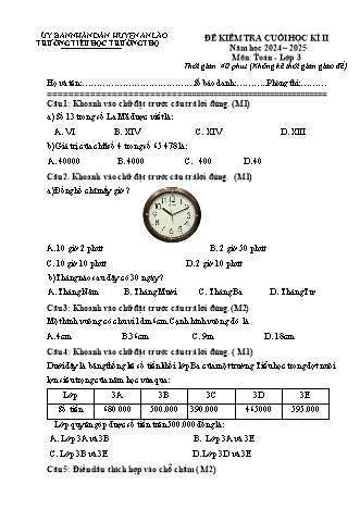 Đề kiểm tra cuối học kì II môn Toán, Tiếng Việt 3 - Trường TH Trường Thọ, Huyện An Lão - Năm học 2024-2025 (Đề 3)