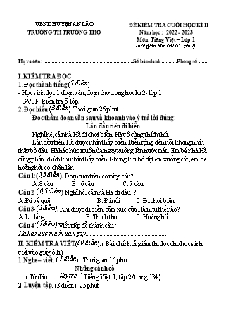 Đề kiểm tra cuối học kì II môn Toán, Tiếng Việt (Lớp 1 đến Lớp 5) - Trường TH Trường Thọ, Huyện An Lão - Năm học 2022-2023 (Có đáp án)