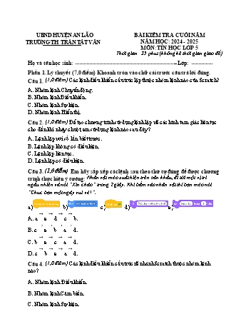 Đề kiểm tra cuối năm môn Tin Học 5 - Trường TH Trần Tất Văn, Huyện An Lão - Năm học 2024-2025 (Ma trận + Hướng dẫn chấm)