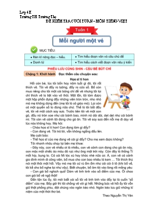 Đề kiểm tra cuối tuần môn Tiếng Việt 4 - Tuần 1 (Trường TH Trường Thọ)