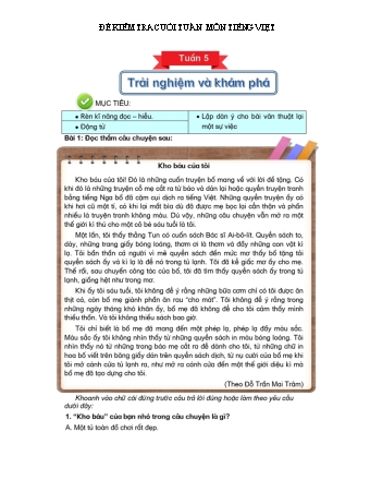 Đề kiểm tra cuối tuần môn Tiếng Việt 4 - Tuần 5 (Trường TH Trường Thọ)