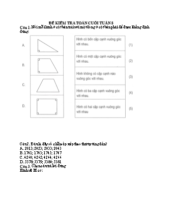 Đề kiểm tra cuối tuần môn Toán 5 - Tuần 8