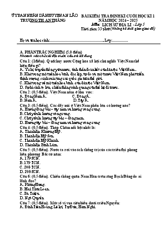 Đề kiểm tra định kì cuối học kì I môn Lịch sử và Địa lí 5 - Trường TH An Thắng, Huyện An Lão (Năm học 2024-2025)(Hướng dẫn chấm)