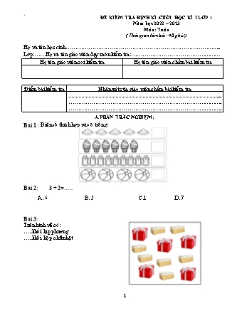 Đề kiểm tra định kì cuối học kì I môn Toán 1 - Năm học 2022-2023 (Hướng dẫn chấm)
