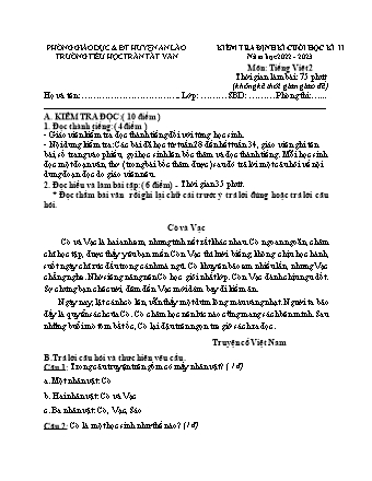 Đề kiểm tra định kì cuối học kì II môn Tiếng Việt 2 - Trường TH Trần Tất Văn, Huyện An Lão - Năm học 2022-2023