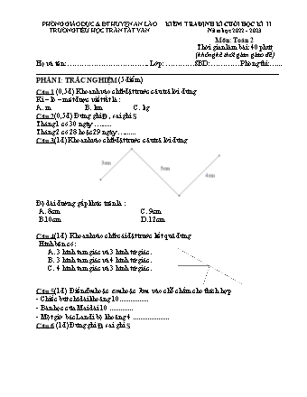 Đề kiểm tra định kì cuối học kì II môn Toán 2 - Trường TH Trần Tất Văn, Huyện An Lão - Năm học 2022-2023 (Nguyễn Thị Lan)