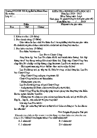 Đề kiểm tra định kì giữa học kì I môn Toán, Tiếng Việt 4 - Trường PTDTBT TH Nguyễn Thị Minh Khai (Năm học 2024-2025)(Ma trận + Hướng dẫn chấm)