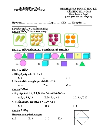 Đề kiểm tra định kì học kì 1 môn Toán, Tiếng Việt 1 - Trường TH An Thắng, Huyện An Lão - Năm học 2022-2023 (Có đáp án)