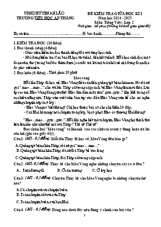 Đề kiểm tra giữa học kì I môn Tiếng Việt 2 - Trường TH An Thắng, Huyện An Lão - Năm học 2024-2025 (Kèm hướng dẫn chấm)(Hoàng Mai Anh)