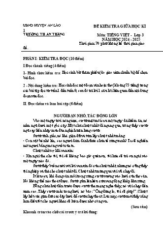 Đề kiểm tra giữa học kì I môn Tiếng Việt 3 - Trường TH An Thắng, Huyện An Lão - Năm học 2024-2025 (Phan Thị Xinh)