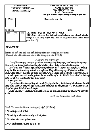 Đề kiểm tra giữa học kì I môn Tiếng Việt 4 - Năm học 2024-2025 (Kèm hướng dẫn chấm)
