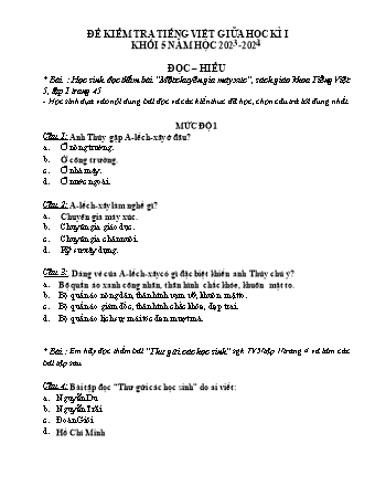 Đề kiểm tra giữa học kì I môn Tiếng Việt 5 (Đọc hiểu) - Năm học 2023-2024
