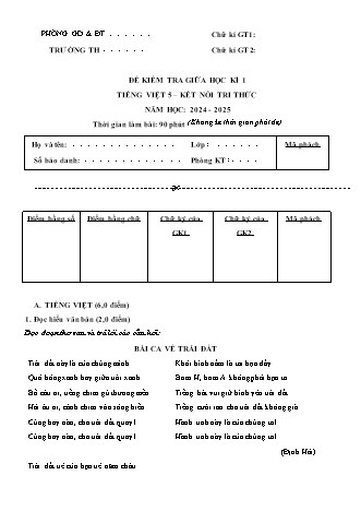 Đề kiểm tra giữa học kì I môn Tiếng Việt 5 (Kết nối tri thức) - Năm học 2024-2025 (Ma trận & Đặc tả kĩ thuật + Hướng dẫn chấm)