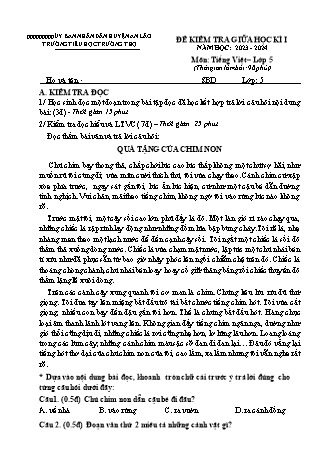 Đề kiểm tra giữa học kì I môn Tiếng Việt 5 - Trường TH Trường Thọ, Huyện An Lão - Năm học 2023-2024 (Ma trận + Đáp án)(Nguyễn Thị Vân Anh)