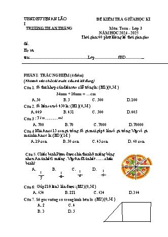 Đề kiểm tra giữa học kì I môn Toán 3 - Trường TH An Thắng, Huyện An Lão (Năm học 2024-2025)(Phan Thị Xinh)