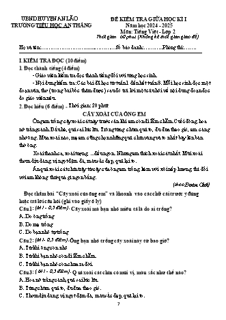 Đề kiểm tra giữa học kì I môn Toán, Tiếng Việt 2 - Trường TH An Thắng, Huyện An Lão (Năm học 2024-2025)(Hướng dẫn chấm)