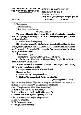 Đề kiểm tra giữa học kì I môn Toán, Tiếng Việt 3 - Trường TH Trường Thọ, Huyện An Lão - Năm học 2024-2025 (Có đáp án)