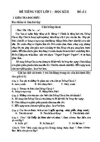 Đề kiểm tra học kì II môn Tiếng Việt 2 (Đề 1)