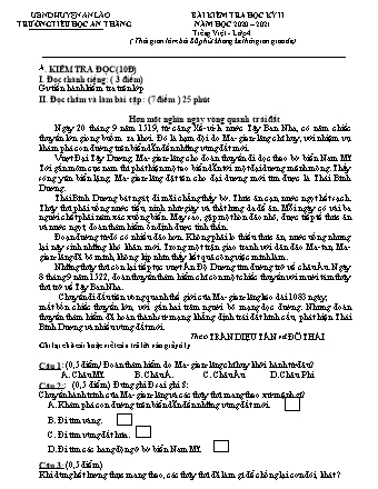 Đề kiểm tra học kì II môn Tiếng Việt 4 - Trường TH An Thắng, Huyện An Lão (Năm học 2020-2021)(Hướng dẫn chấm)
