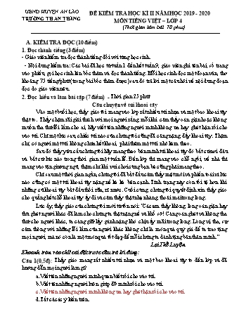Đề kiểm tra học kì II môn Tiếng Việt 4 - Trường TH An Thắng, Huyện An Lão (Năm học 2019-2020)(Hướng dẫn chấm)