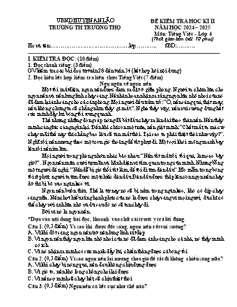 Đề kiểm tra học kì II môn Tiếng Việt 4 - Trường TH Trường Thọ, Huyện An Lão - Năm học 2023-2024 (Đề 2 - Có đáp án)
