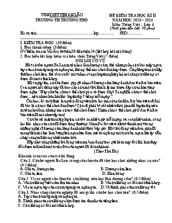 Đề kiểm tra học kì II môn Tiếng Việt 4 - Trường TH Trường Thọ, Huyện An Lão - Năm học 2023-2024 (Có đáp án)
