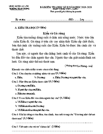 Đề kiểm tra học kì II môn Toán, Tiếng Việt 1 - Trường TH An Thắng, Huyện An Lão (Năm học 2019-2020)(Hướng dẫn chấm)