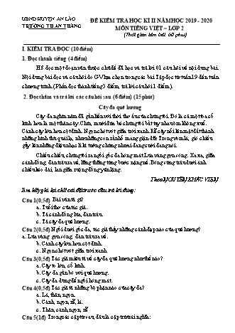 Đề kiểm tra học kì II môn Toán, Tiếng Việt 2 - Trường TH An Thắng, Huyện An Lão (Năm học 2019-2020)(Hướng dẫn chấm)