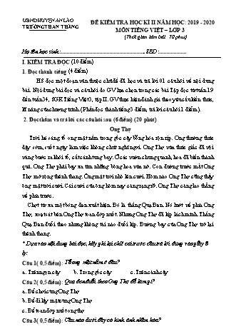 Đề kiểm tra học kì II môn Toán, Tiếng Việt 3 - Trường TH An Thắng, Huyện An Lão (Năm học 2019-2020)
