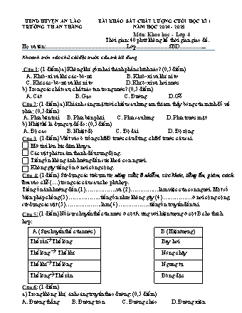 Đề KSCL cuối học kì I môn Khoa Học 4 - Trường TH An Thắng, Huyện An Lão (Năm học 2024-2025)