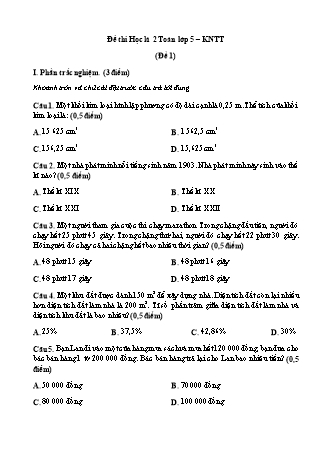 Đề thi học kì 2 môn Toán 5 (Kết nối tri thức)(Đề 1 - Có đáp án)