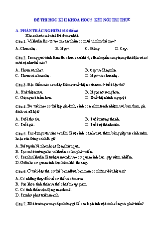 Đề thi học kì II môn Khoa Học 5 (Kết nối tri thức)