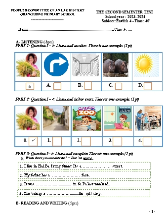 Đề thi học kì II môn Tiếng Anh 4 - Trường TH Quang Hưng, Huyện An Lão - Năm học 2023-2024 (Ma trận + Đáp án)