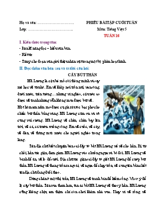 Phiếu bài tập cuối tuần môn Tiếng Việt 5 (Kết nối tri thức) - Tuần 16 (Có đáp án)