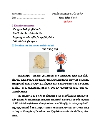 Phiếu bài tập cuối tuần môn Tiếng Việt 5 (Kết nối tri thức) - Tuần 9 (Có đáp án)