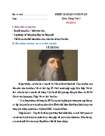 Phiếu bài tập cuối tuần môn Tiếng Việt 5 (Kết nối tri thức) - Tuần 15 (Có đáp án)