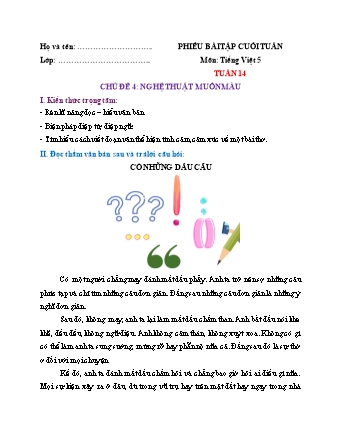 Phiếu bài tập cuối tuần môn Tiếng Việt 5 (Kết nối tri thức) - Tuần 14 (Có đáp án)