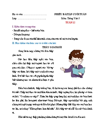 Phiếu bài tập cuối tuần môn Tiếng Việt 5 (Kết nối tri thức) - Tuần 12 (Có đáp án)