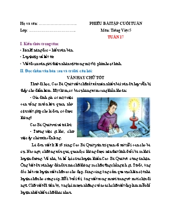 Phiếu bài tập cuối tuần môn Tiếng Việt 5 (Kết nối tri thức) - Tuần 17 (Có đáp án)