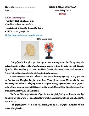 Phiếu bài tập cuối tuần môn Tiếng Việt Lớp 5 (Kết nối tri thức) - Tuần 9 (Có đáp án)