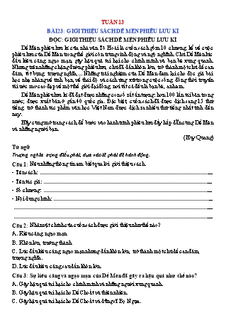 Phiếu bài tập học kì I môn Tiếng Việt 5 (Kết nối tri thức) - Tuần 13