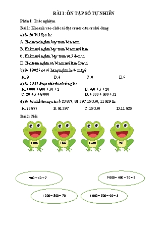 Phiếu bài tập học kì I môn Toán 5 (Kết nối tri thức) - Bài 1: Ôn tập số tự nhiên