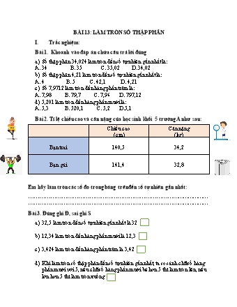 Phiếu bài tập học kì I môn Toán 5 (Kết nối tri thức) - Bài 13: Làm tròn số thập phân