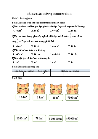 Phiếu bài tập học kì I môn Toán 5 (Kết nối tri thức) - Bài 16: Các đơn vị đo diện tích